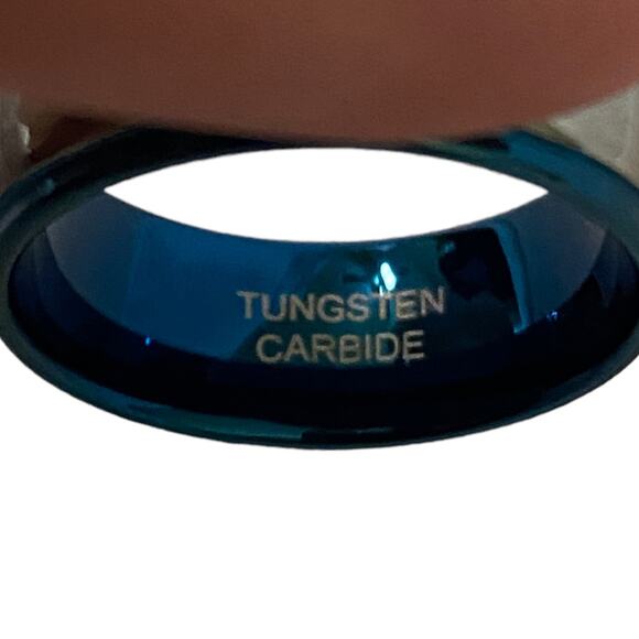 Tusen Tungsten Carbide Men's Silver & Blue Dome Wedding Ring Size 8 - Picture 5 of 7
